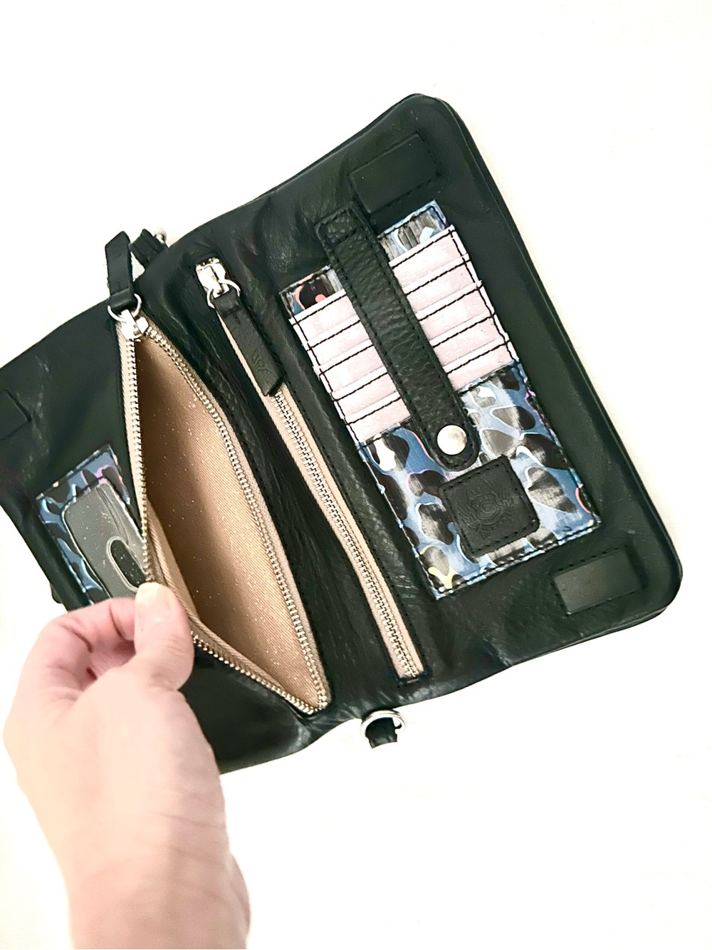Consuela Black Leather Wallet Wristlet with Jag Interior Accents - Large